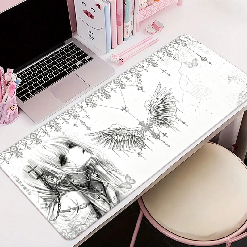 Tech Accessories For Desk - 가죽 마우스 패드 블랙 화이트 애니메이션