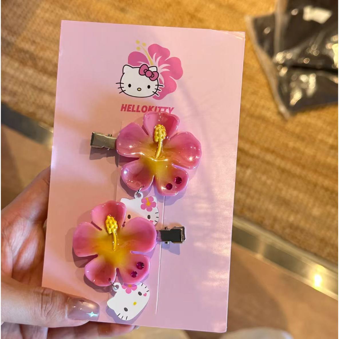 카와이 산리오 헬로 키티 꽃 머리핀 세트 핑크 히비스커 - Tech Accessories Women 리뷰 및 가격