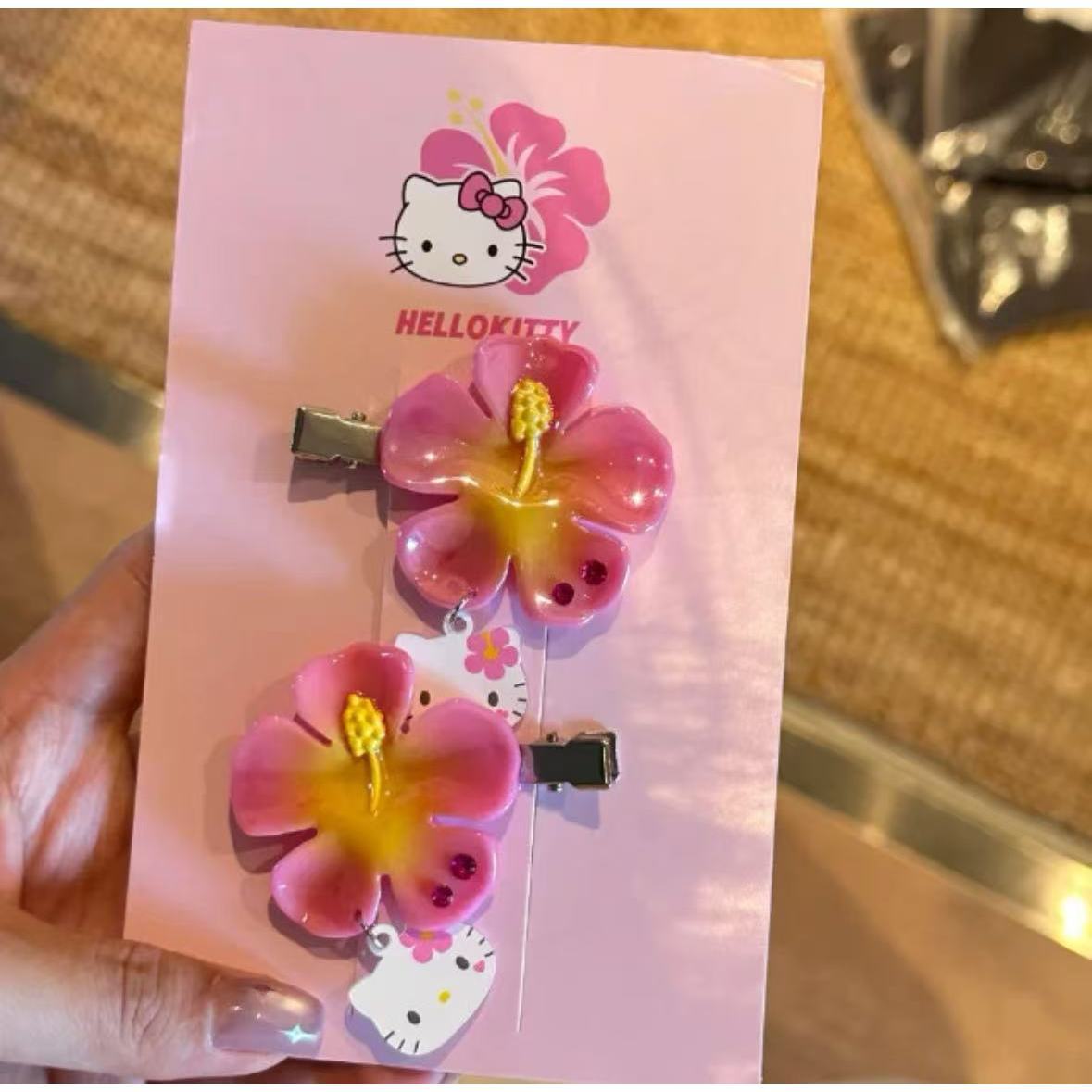 카와이 산리오 헬로 키티 꽃 머리핀 세트 핑크 히비스커 - Tech Accessories Women 리뷰 및 가격