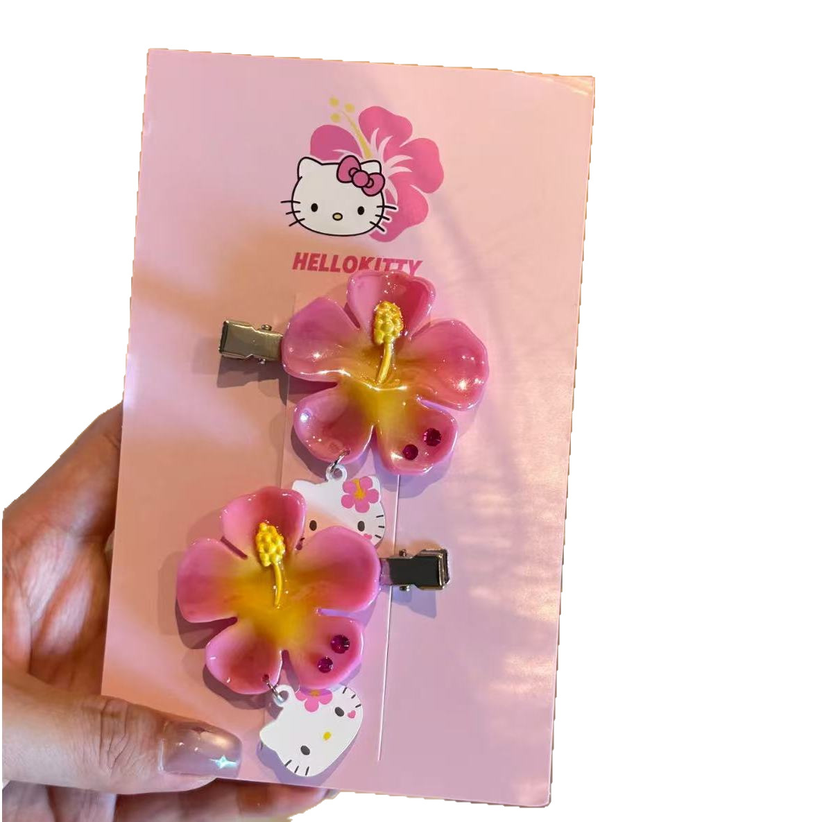 카와이 산리오 헬로 키티 꽃 머리핀 세트 핑크 히비스커 - Tech Accessories Women 리뷰 및 가격