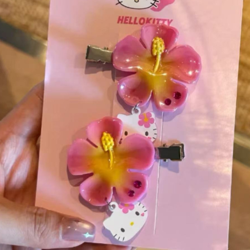 카와이 산리오 헬로 키티 꽃 머리핀 세트 핑크 히비스커 - Tech Accessories Women 리뷰 및 가격
