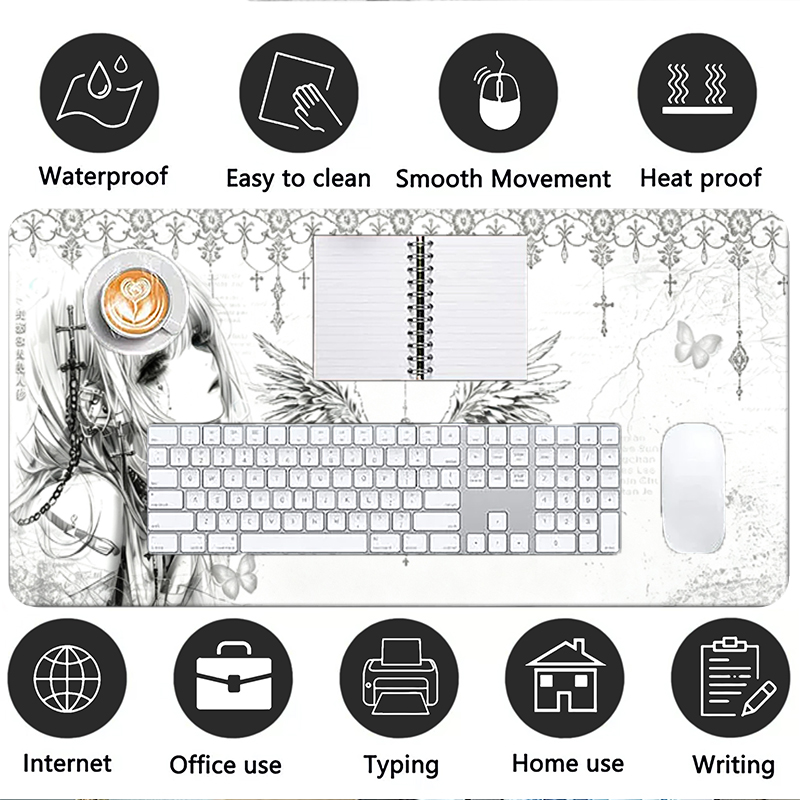 가죽 마우스 패드 블랙 화이트 애니메이션 미학 천사 소 - Tech Accessories For Desk 리뷰 및 가격